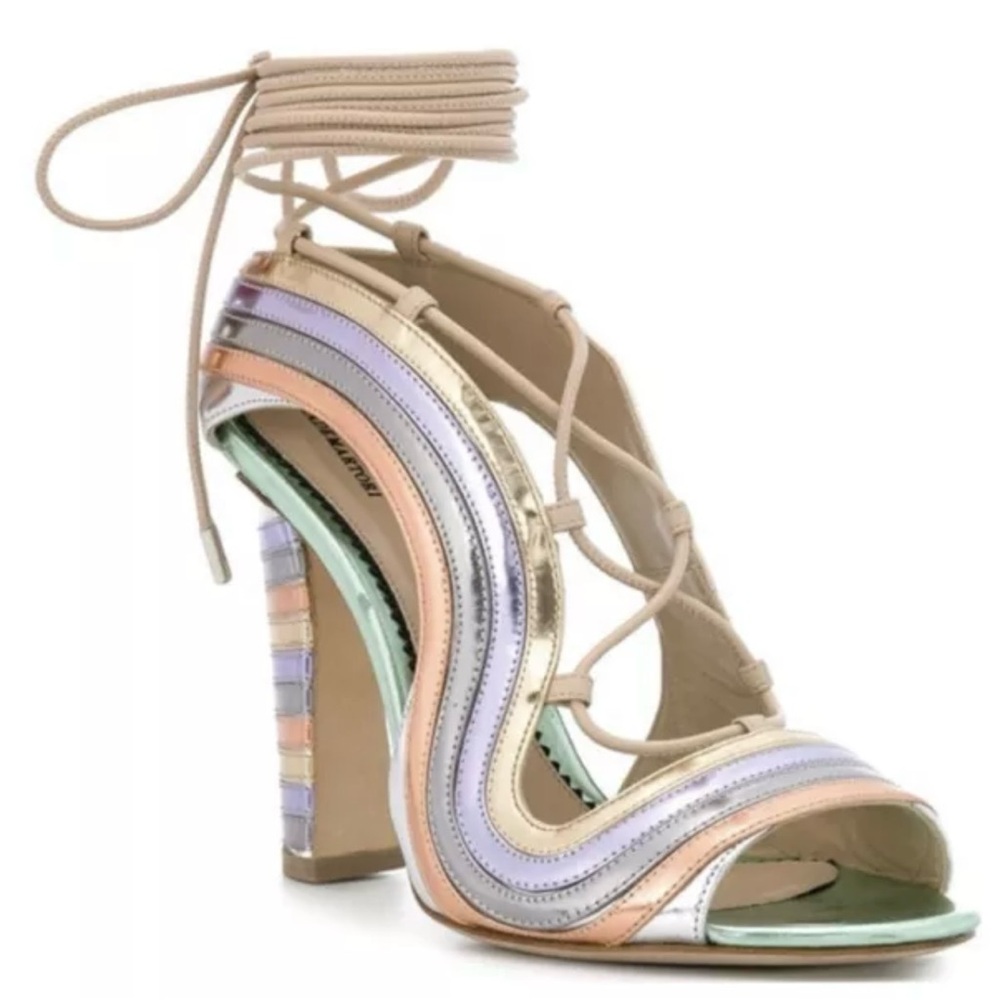 Paula Cademartori Strap Lace Up High Heels Metallic Multicolor Sz 36